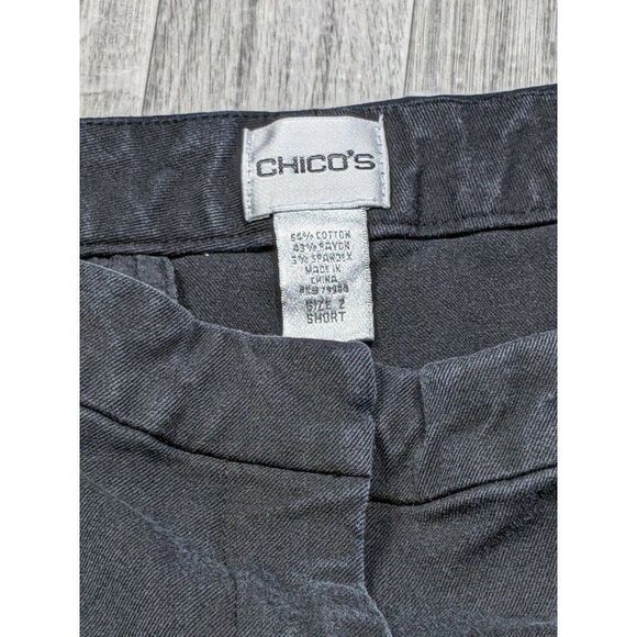 Chico's Womens Black Flat Front Mid Rise Straight Leg Chino Pants Size 2 Short - Picture 4 of 10